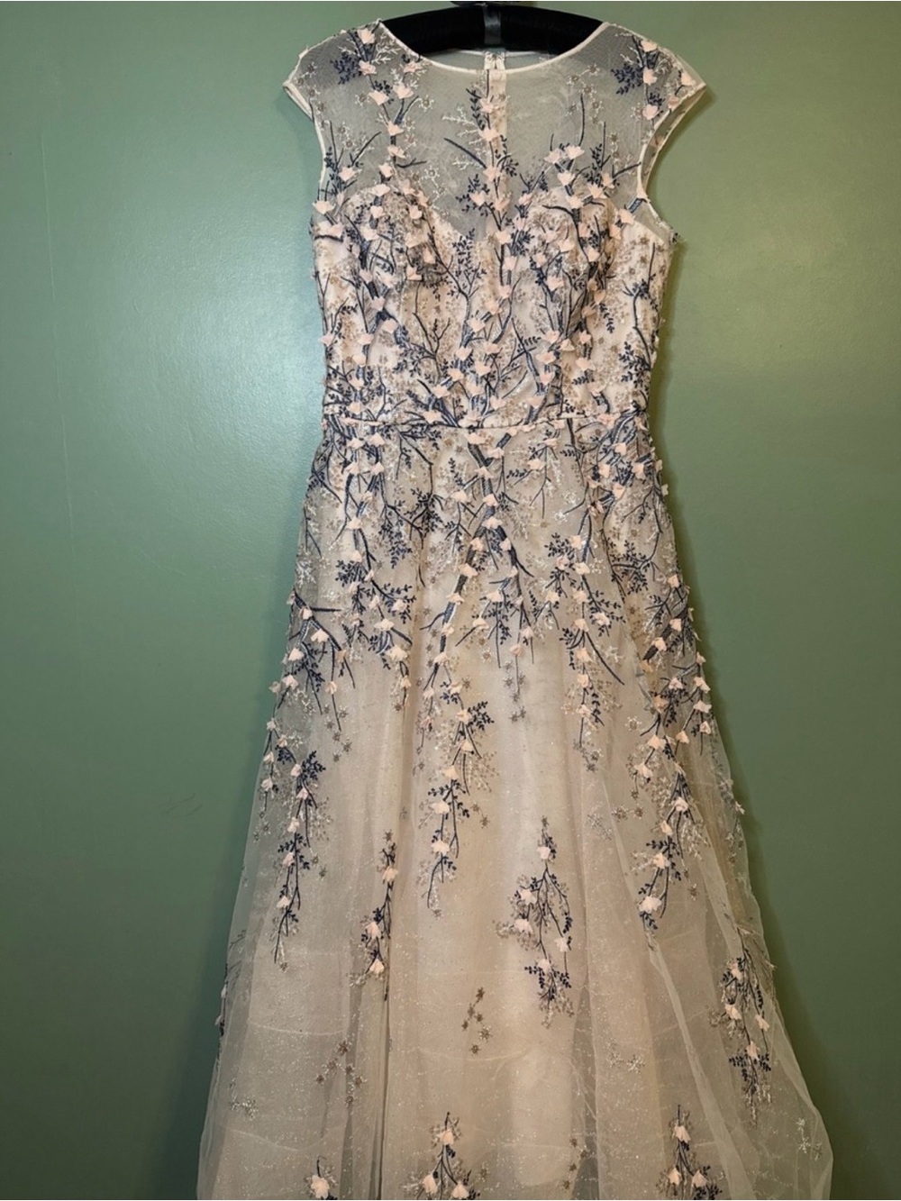 Teri Jon Rickie Freeman Pink Bridal Tulle Floral Embroidered Gown Black Tie 6